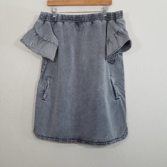 All Saints Adela Denim Off the Shoulder Mini Dress with Pockets Size 12 - Picture 4 of 8